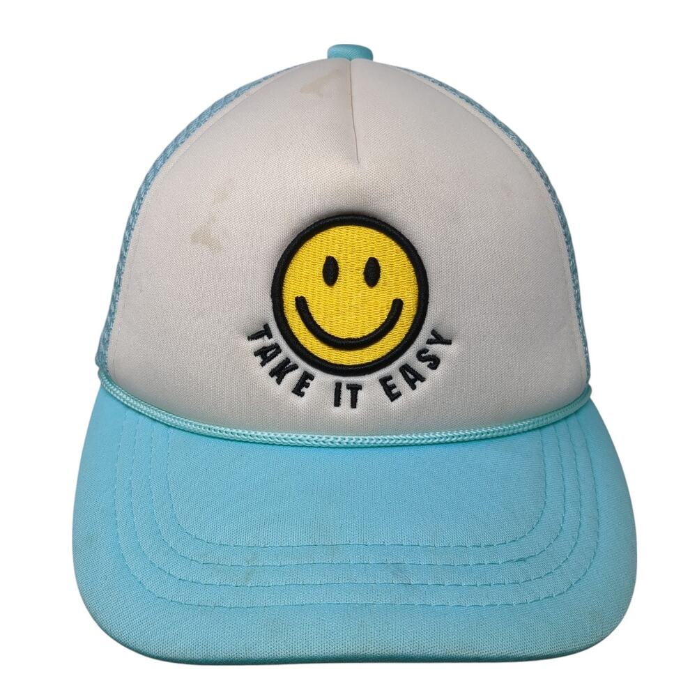 Smiley Face Take It Easy Snapback Rope Trucker Hat Blue One Size C.C